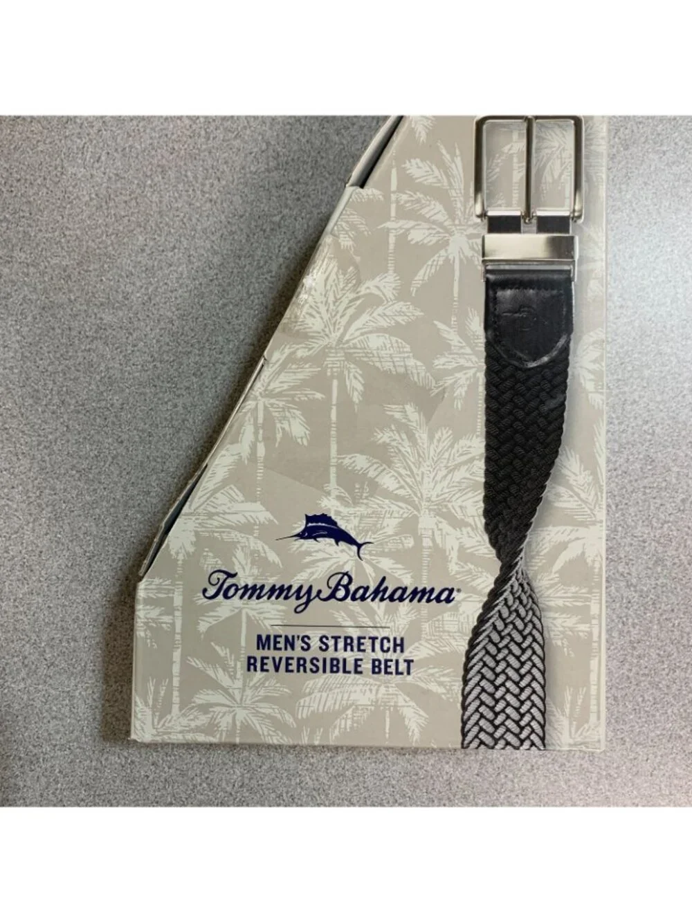NWT Tommy Bahama Men's L/XL Black & Gray Stretch Reversible Belt